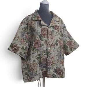 Negative Space Reversible Tapestry Shirt Jacket XL Floral Lagenlook Sculptural